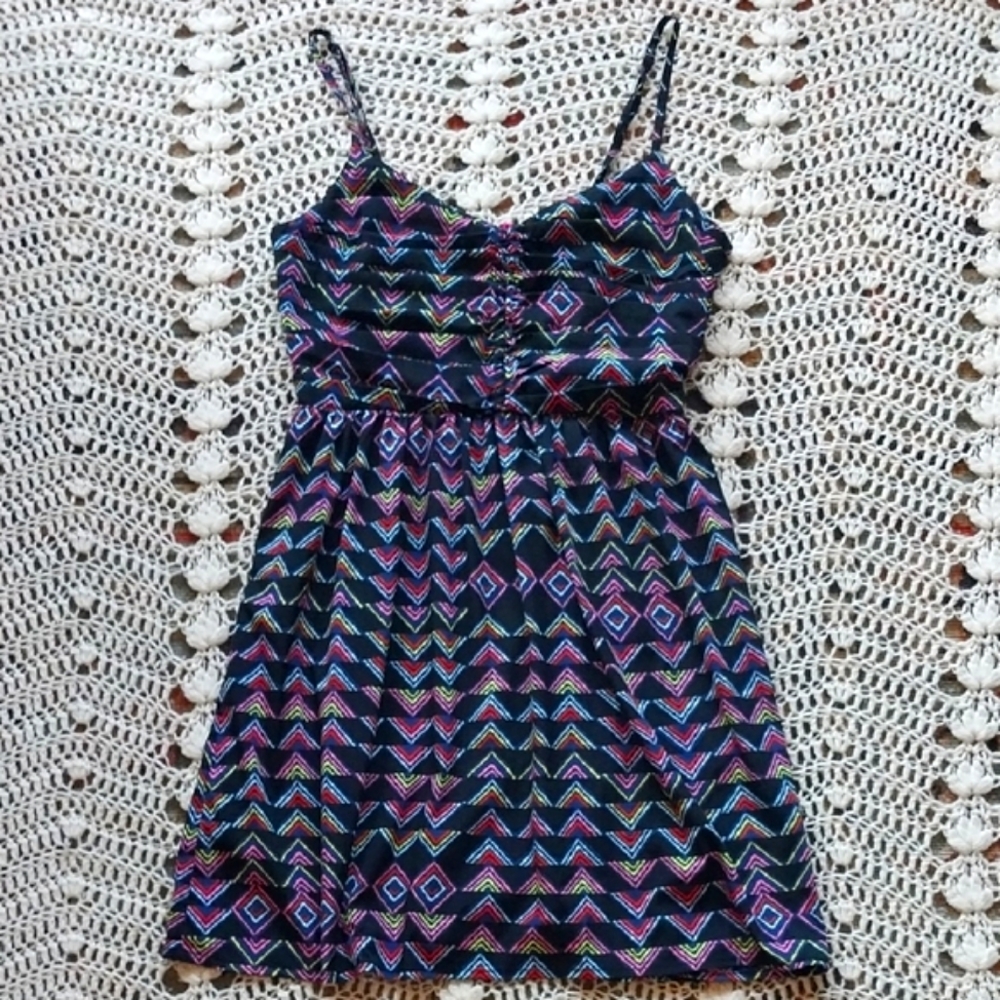 Roxy Black and Pink Geometric Mini Dress